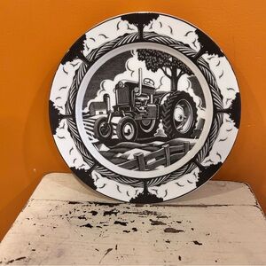 222 Fifth‎ Black and White Tractor Dinner Plate